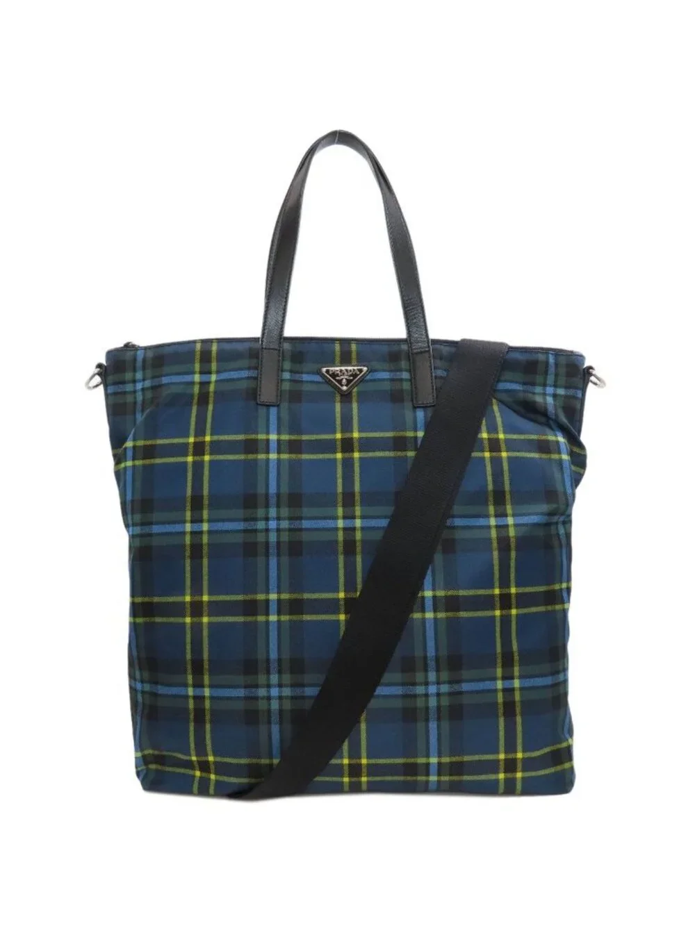 Prada Plaid 2-Way Tote Bag Nylon